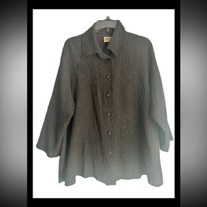 URU Black Silk Textured 3/4 Sleeve Tunic Blouse Sz M/L